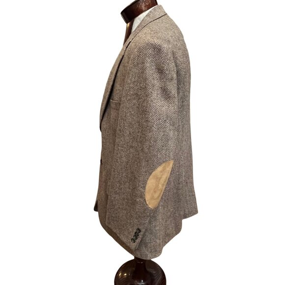 Stafford Mens 46R Herringbone Wool Blazer‎ Jacket With Elbow Patches Brown - Picture 2 of 8